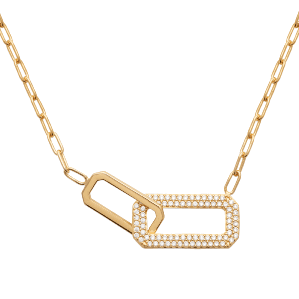 Lilly May | 18ct Yellow Plated CZ Double Claw Set Rectangle Necklace 45cm