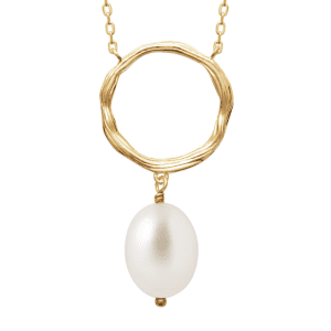Lilly May | 18ct Yellow Plated Pearl Drop W Textured Circle 45cm Necklace